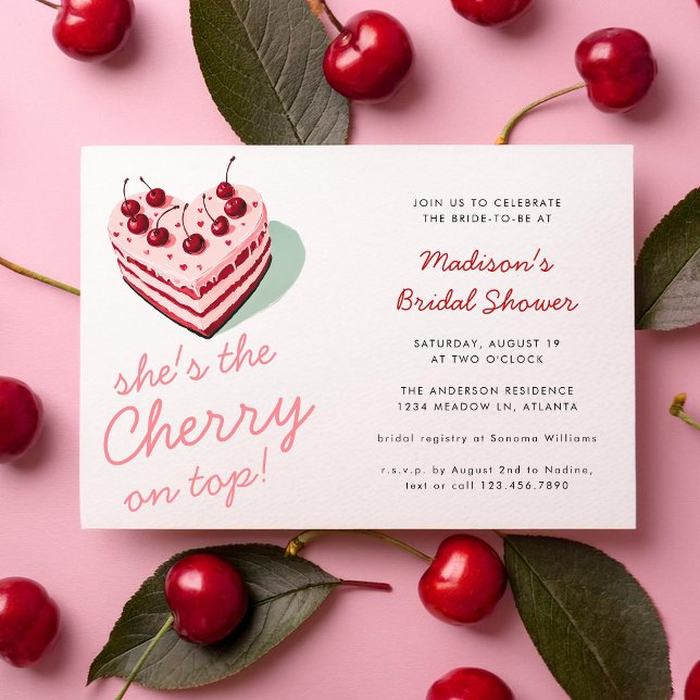 Cherry on Top Rosa Heart Cake Möhippa Inbjudningar (Skapare uppladdad)