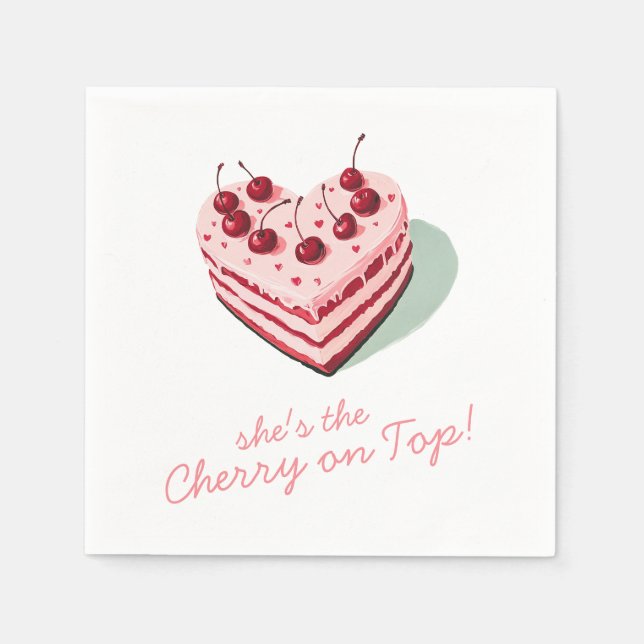 Cherry on Top Rosa Heart Cake Möhippa Pappersservett (Framsidan)