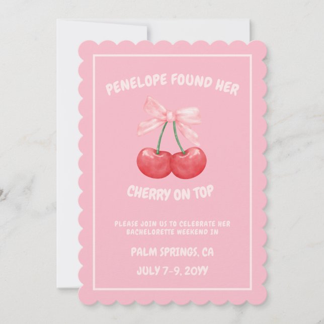 Cherry on Top Sweet Bow Bachelorette-inbjudan Inbjudningar (Framsida)