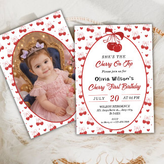 Cherry on Top Tjejens 1-årsdag med Foto Inbjudningar