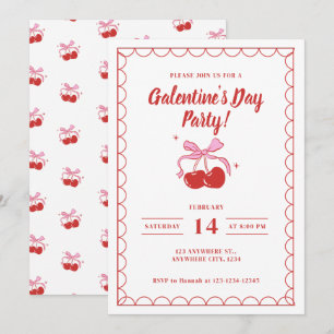 Cherry On Top Vita Galentine's Day Inbjudningar