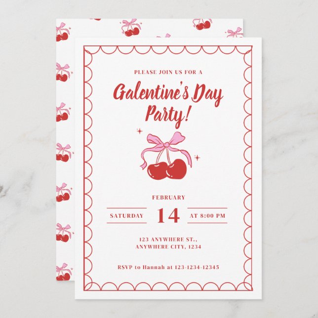 Cherry On Top White Galentine's Day Inbjudningar (Fram/baksida)
