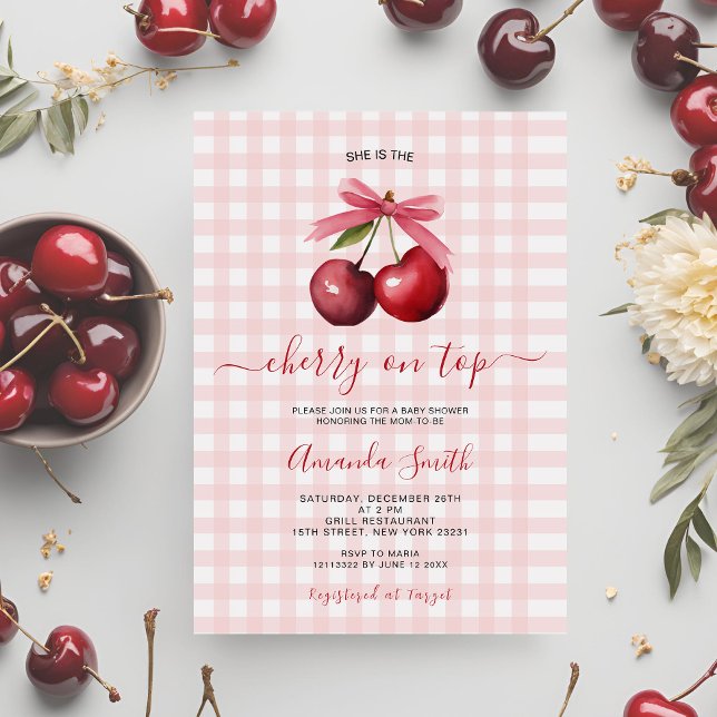 Cherry överst med Bow Baby Shower-inbjudan Inbjudningar (Skapare uppladdad)