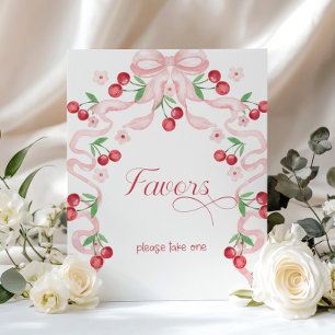 Cherry på rosa Bow Favors Babydusch Poster