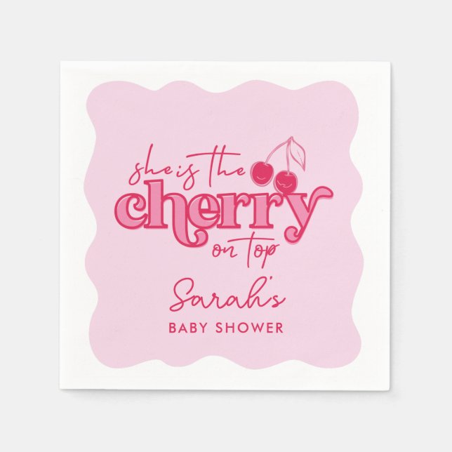 Cherry på Top Baby Shower Napkins Pappersservett (Framsidan)