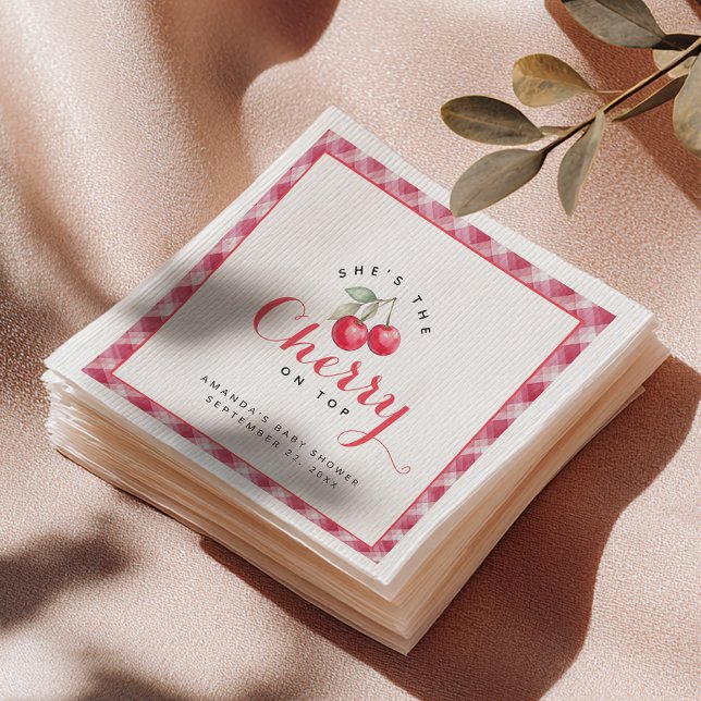 Cherry på Top Baby Shower Napkins Pappersservett (Cherry Napkins)