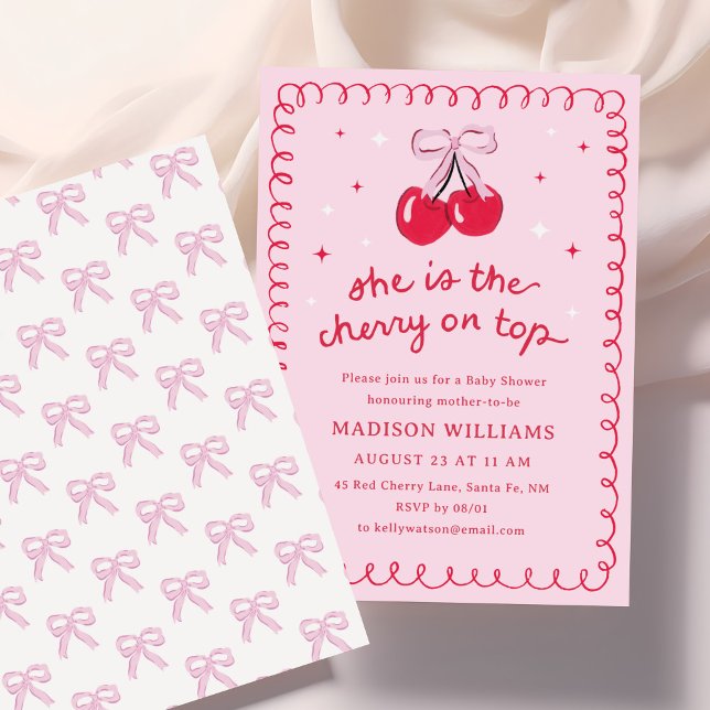 Cherry på Top Coquette Baby Shower Inbjudningar (coquette cherry on top baby girl shower invitation)