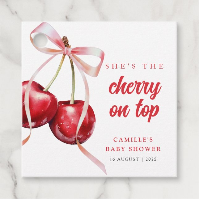 Cherry på Top Girl Baby Shower Gåvor Etiketter (Framsida)