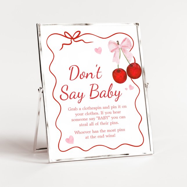 Cherry på Top Rosa Bow Baby Shower Säg inte Baby Poster (Cherry on Top Baby Shower Don't Say Baby Sign)