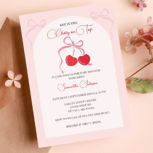 Cherry på Top Rosa Bow Babydusch Inbjudningar