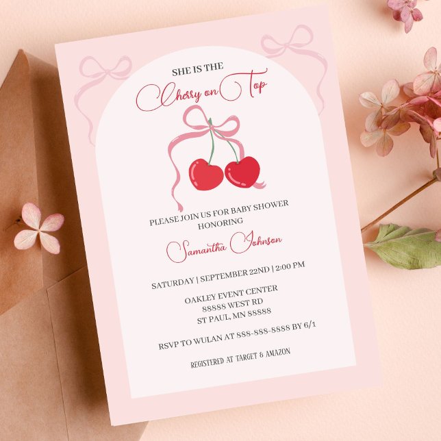 Cherry på Top Rosa Bow Babydusch Inbjudningar (Invitation)