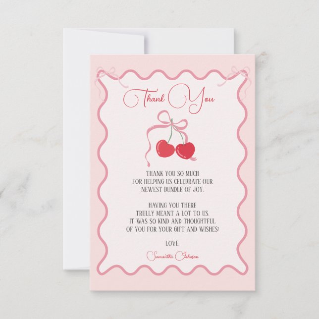 Cherry på Top Rosa Bow Babydusch Tack Kort (Framsida)