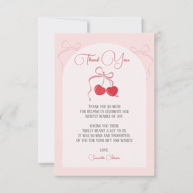 Cherry på Top Rosa Bow Babydusch Tack Kort (Framsida)