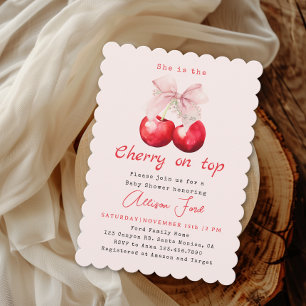 Cherry på Top Rosa Bow Girl Baby Shower Inbjudningar