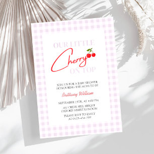 Cherry på Top Rosa Checkered Girl Baby Shower Inbjudningar