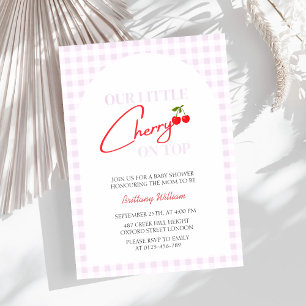 Cherry på Top Rosa Checkered Girl Baby Shower Inbjudningar