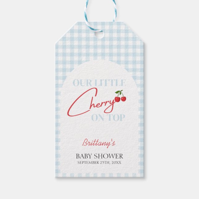 Cherry på Top Tartan Play Baby Shower Presentetikett (Framsidan)