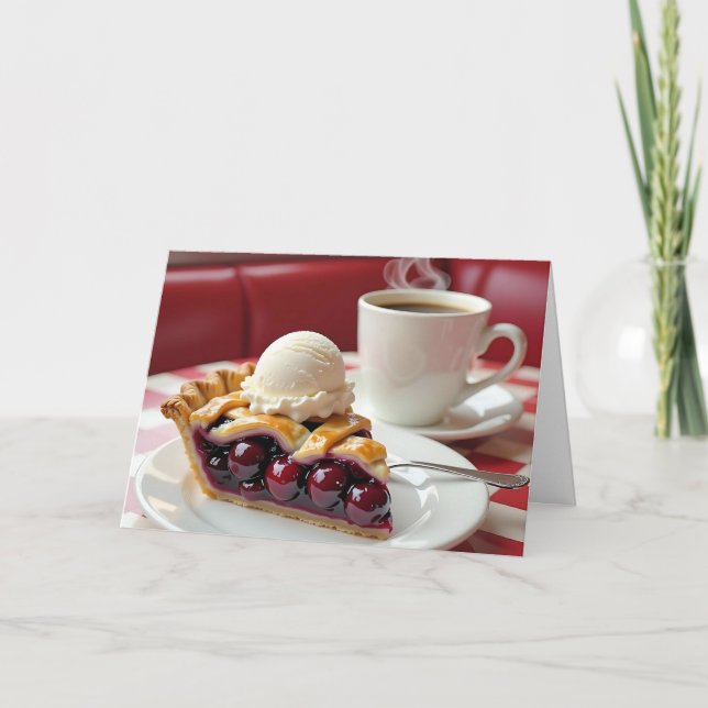 Cherry Paj, Vanilla Ice Cream & Coffee Birthday Kort (Framsida)