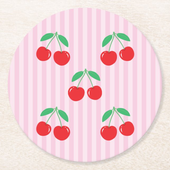 Cherry Paper Round Coasters Underlägg Papper Rund (Framsidan)