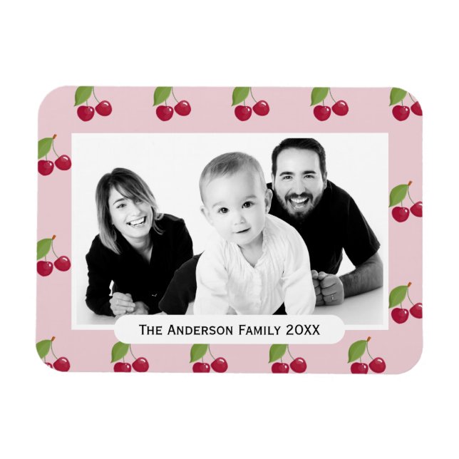 Cherry Pattern Pink Custom Photo Personalised Magnet (Horisontell)