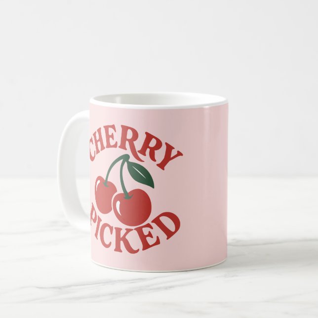 Cherry Picked Trendig Retro Fruit Graphic Rosa Kaffemugg (Framsida vänster)