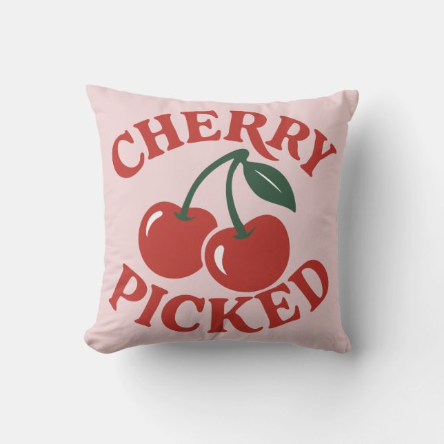 Cherry Picked Trendig Retro Frukt Grafisk Rosa Kudde (Framsida)