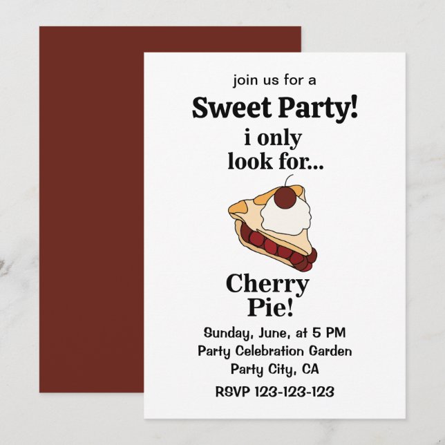 Cherry Pie Söt Söt Fest Inbjudningar (Fram/baksida)