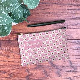 Cherry Pink And White Gingham Pattern Zipper Pouch