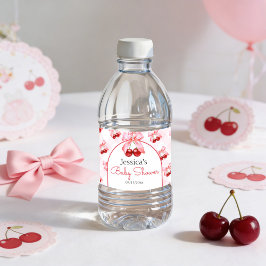 Cherry Pink Bow Flicka Baby Shower Vattenflaskor Etikett