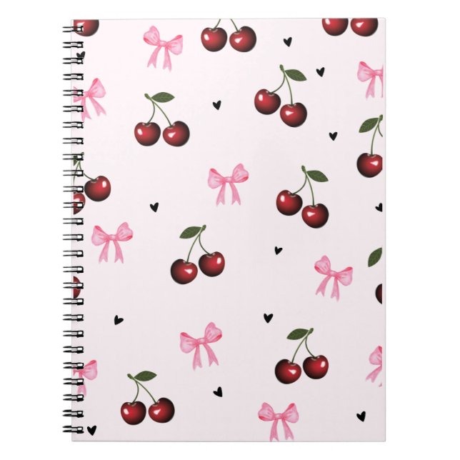 Cherry & Pink Bows Pattern - Coquette Aesthetic  Anteckningsbok (Framsidan)