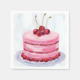 Cherry Pink Cake Watercolor Celebration Party Pappersservett