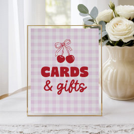 Cherry Pink Gingham-kort & presenter Födelsedag Poster