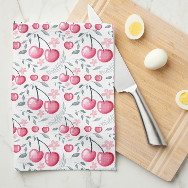 Cherry Pink Personalized Tea Towel | Custom Name K Kökshandduk (Vikt i Fjärdedel)