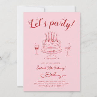 Cherry Pink Red Birthday Cake Invitation Inbjudningar