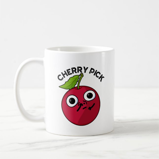 Cherry Plocka Funny Fruit Pun Kaffemugg (Vänster)