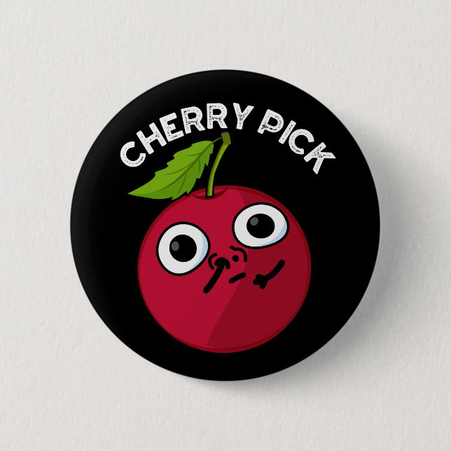 Cherry Plocka Funny Fruit Pun Mörk BG Knapp (Framsida)
