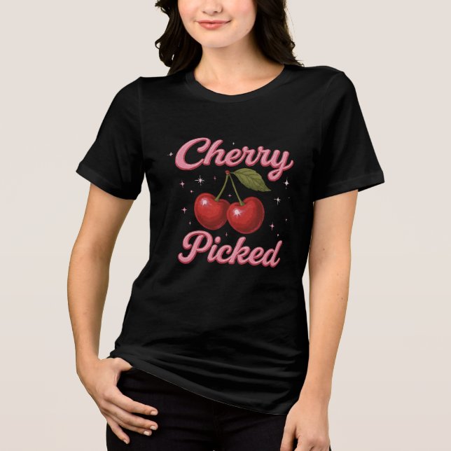 Cherry Plockad Rosa Glitter Retro Glam T Shirt (Framsida)