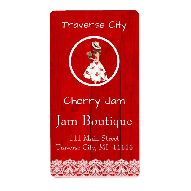 Cherry Preserves Canning Label Fraktsedel (Framsidan)