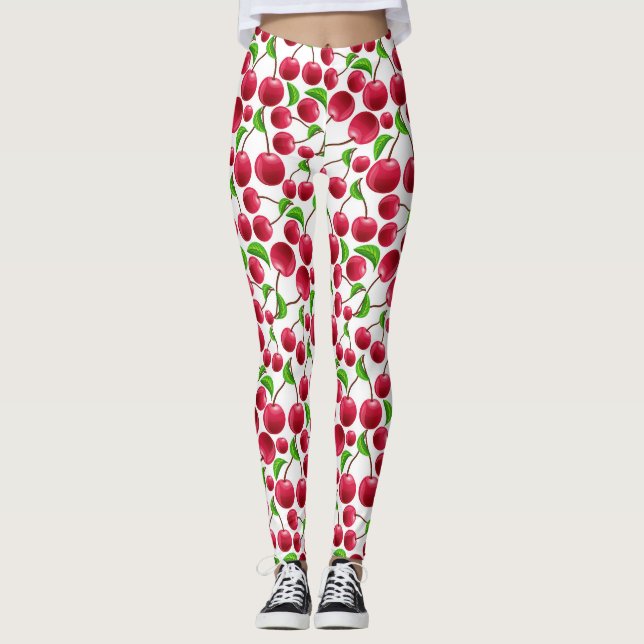 Cherry Print Retro Cherries Yoga Pilates Byxor (Framsida)