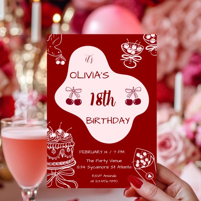 Cherry Red Alla Hjärtans Dagen 18-årsfirande Inbjudningar (Skapare uppladdad)