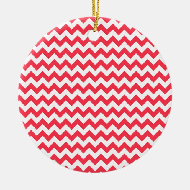 Cherry Red Chevron Zigzag Julgransprydnad Keramik (Framsidan)