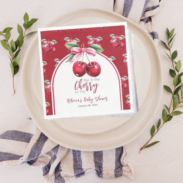 Cherry Red Coquette Bow Baby Shower Pappersservett (Skapare uppladdad)