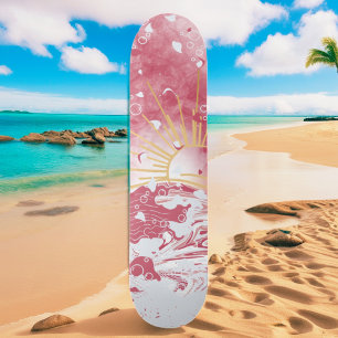 Cherry Red Crimson Guld Sunset Sol & Sea Mini Skateboard Bräda 18,5 Cm