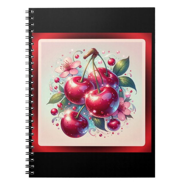 Cherry Red Cute Cherries Blommigt Girly Rosa Anteckningsbok (Framsidan)