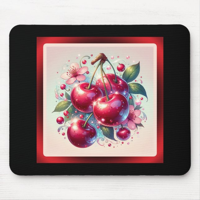 Cherry Red Cute Körsbär Blommig Söt Rosa  Musmatta (Framsidan)