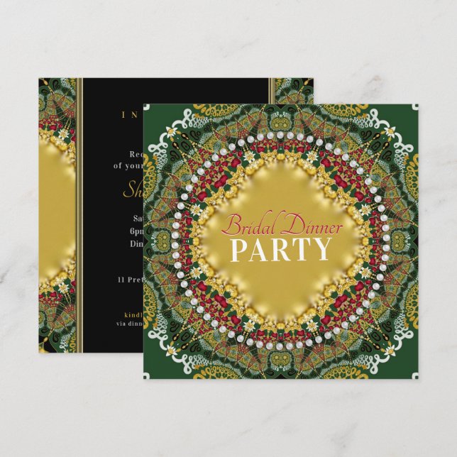 Cherry Red Fractal Snöre Satin Middag Party Inbjudningar (Fram/baksida)