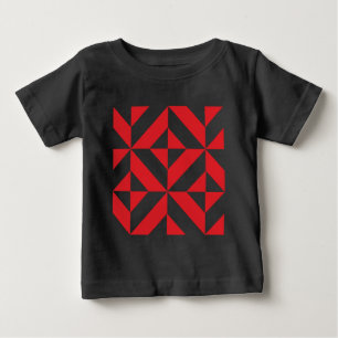 Cherry Red Geometric Deco Cube Mönster T-shirt