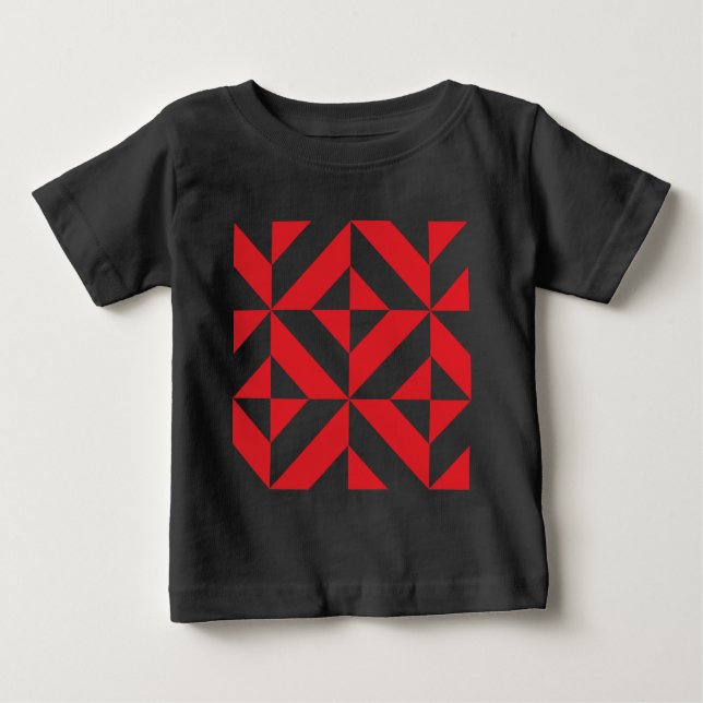 Cherry Red Geometric Deco Cube Mönster T-shirt (Framsida)