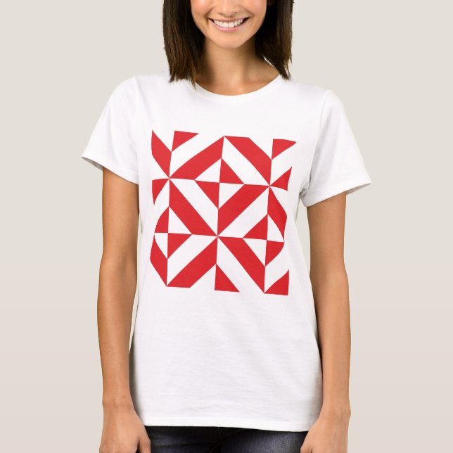 Cherry Red Geometric Deco Cube Mönster T-shirt (Framsida)