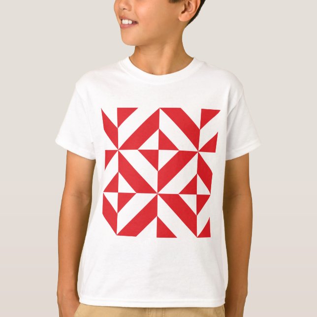 Cherry Red Geometric Deco Cube Mönster T-shirt (Framsida)